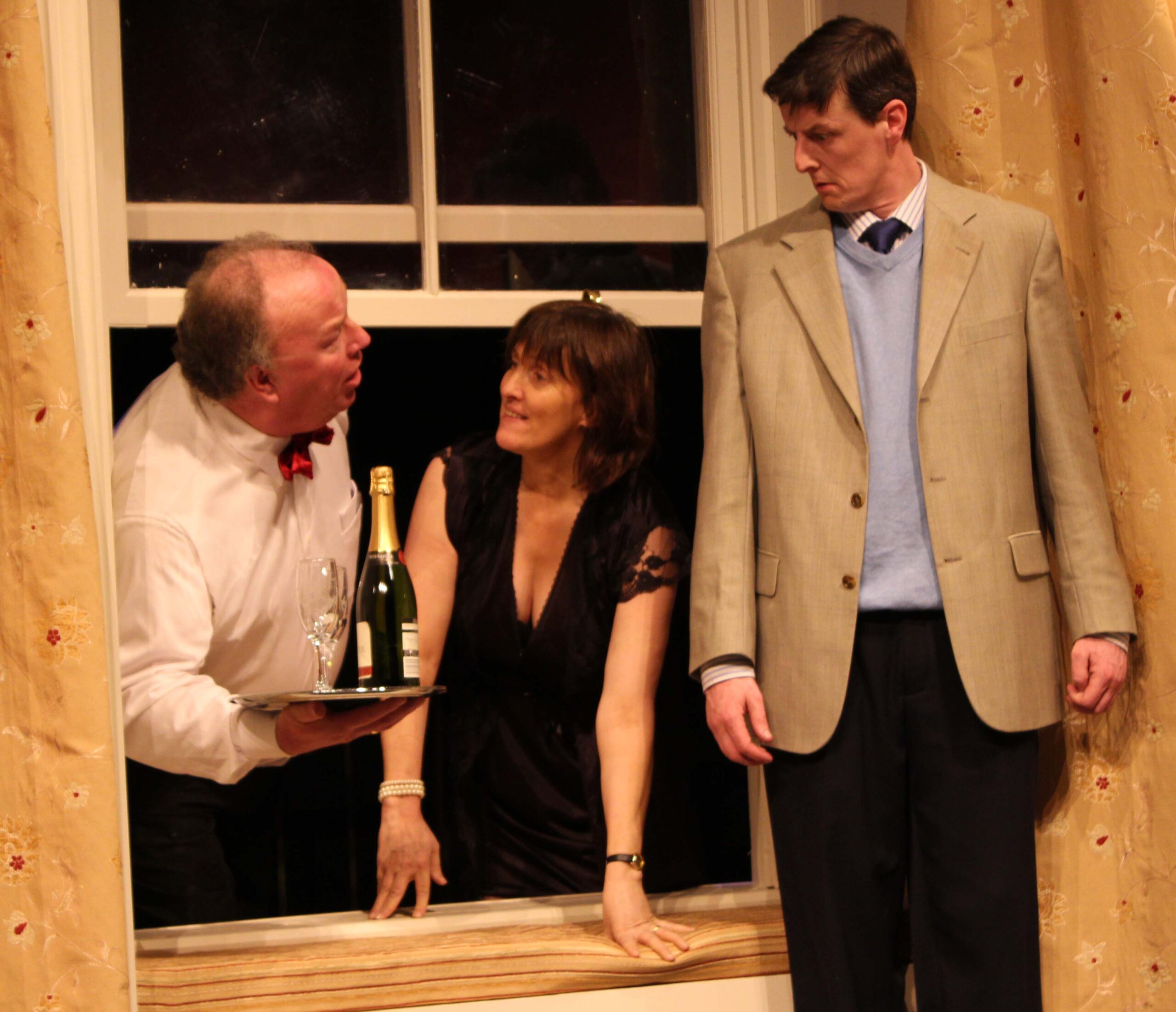 2013 Bridge Drama Group Cast of "Out of Order" Frank Ryan as the Waiter, Trish Doyle as Pamela and Ken Murphy as George Pigden